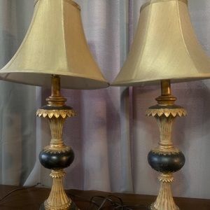Pair of unique black/brown/gold textured lamps